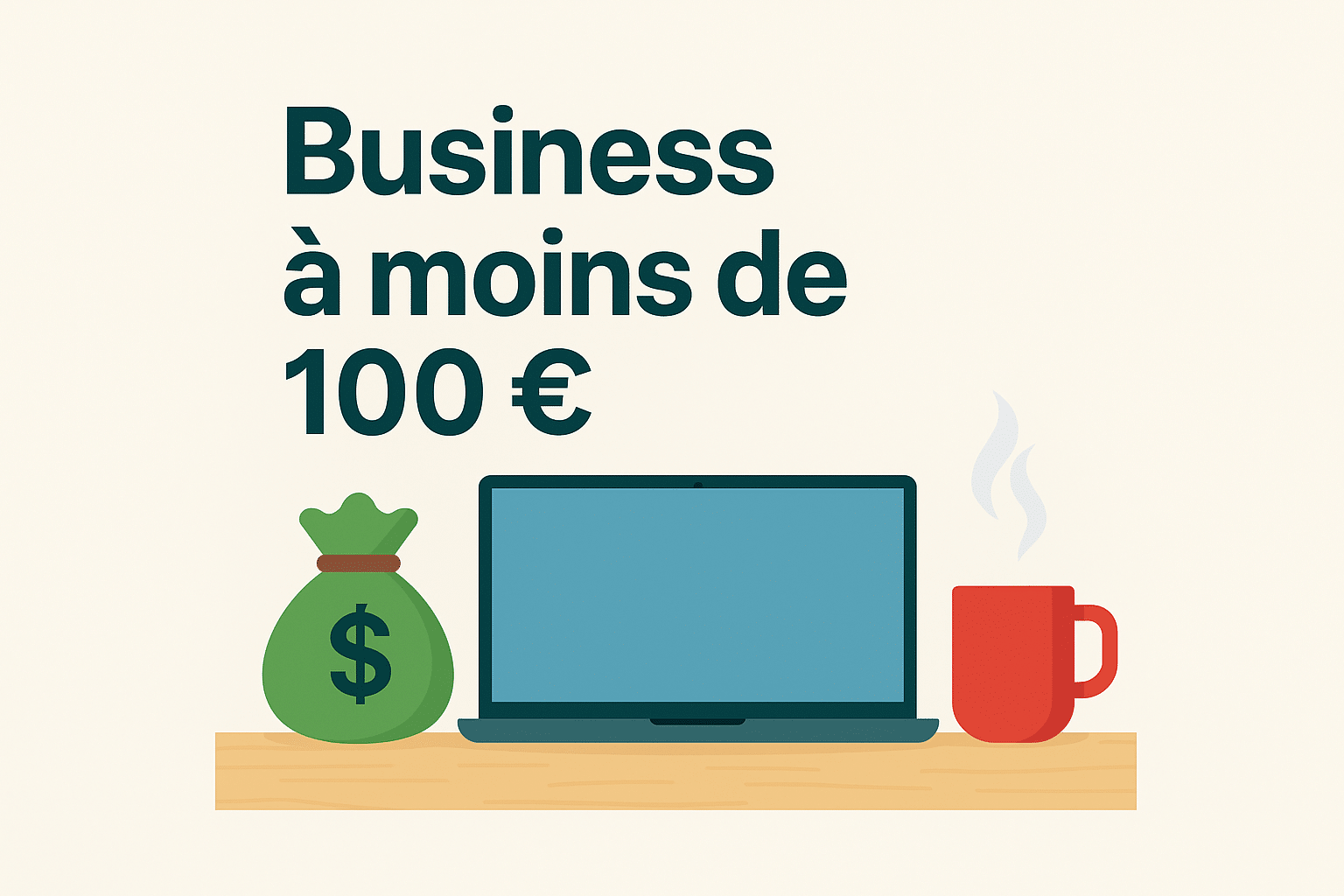 Business à moins de 100 € : sac d’argent, laptop et tasse