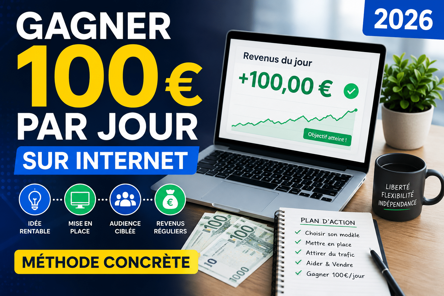 Méthodes pour gagner 100 euros par jour sur internet en 2026