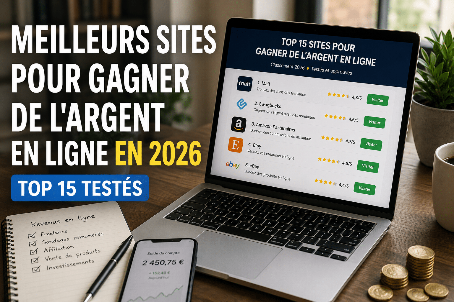 Top 15 des meilleurs sites pour gagner de l’argent en ligne en 2026 testés et approuvés